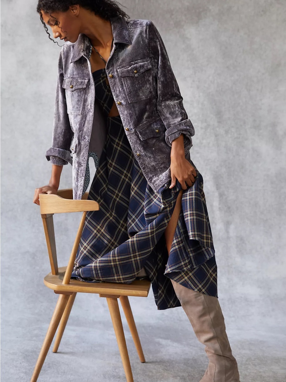 Anthropologie Velvet Utility Shirt Jacket